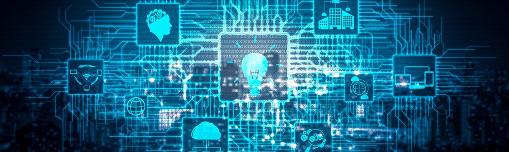 Innovation Technology for Business Finance Concept. Modern graphic interface showing symbol of innovative ideas thinking, research and development study.