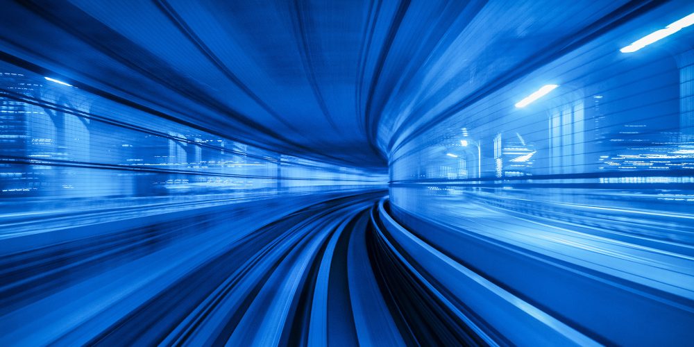 Motion blur of Automatic train moving inside tunnel in Tokyo, Japan.
